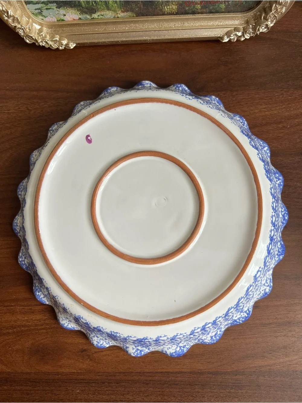 Vintage Beautifully Handcrafted Blue/White Blueberry 10” Pie Dish Heavy
